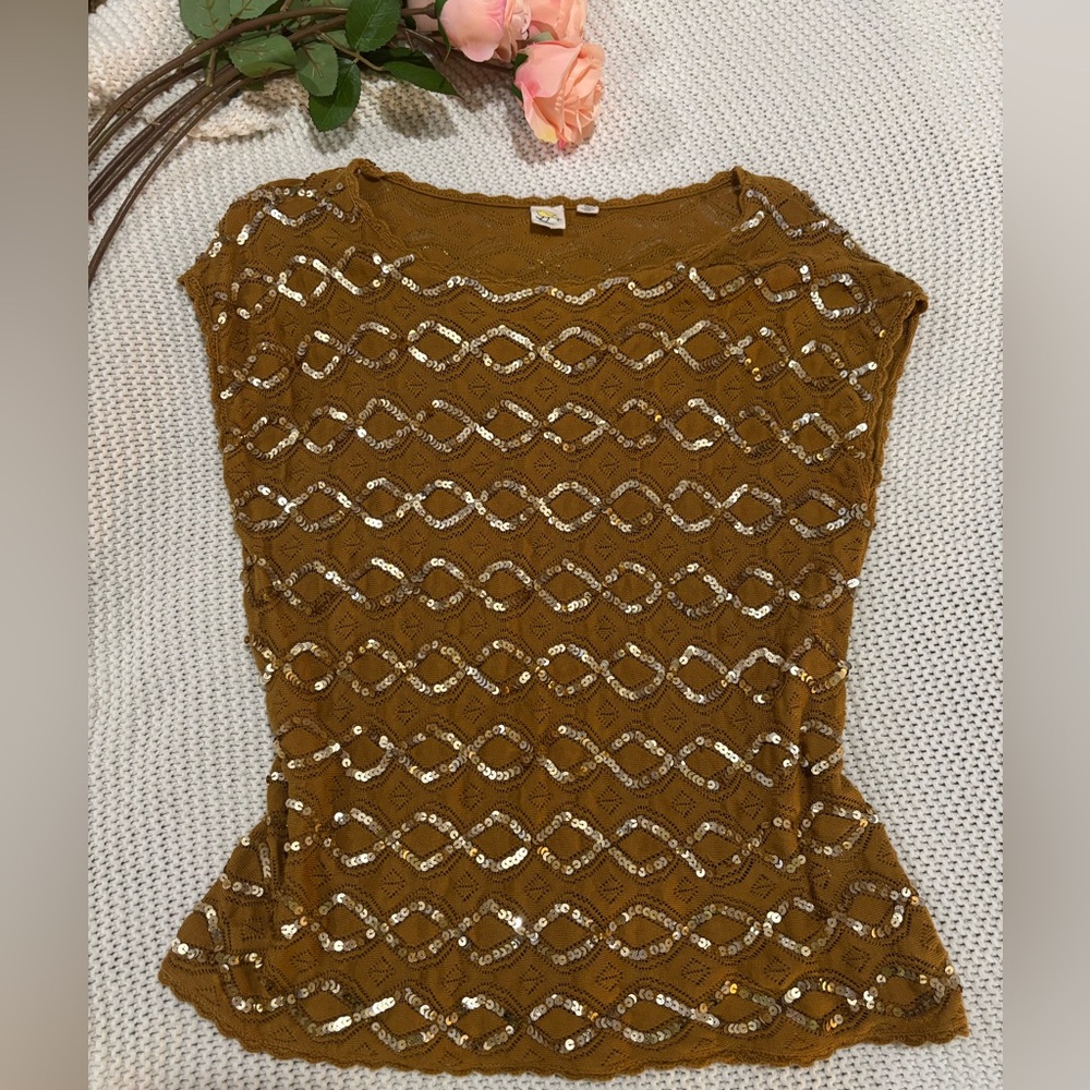 Anthropologie Yellow Bird Sequin Women's Top